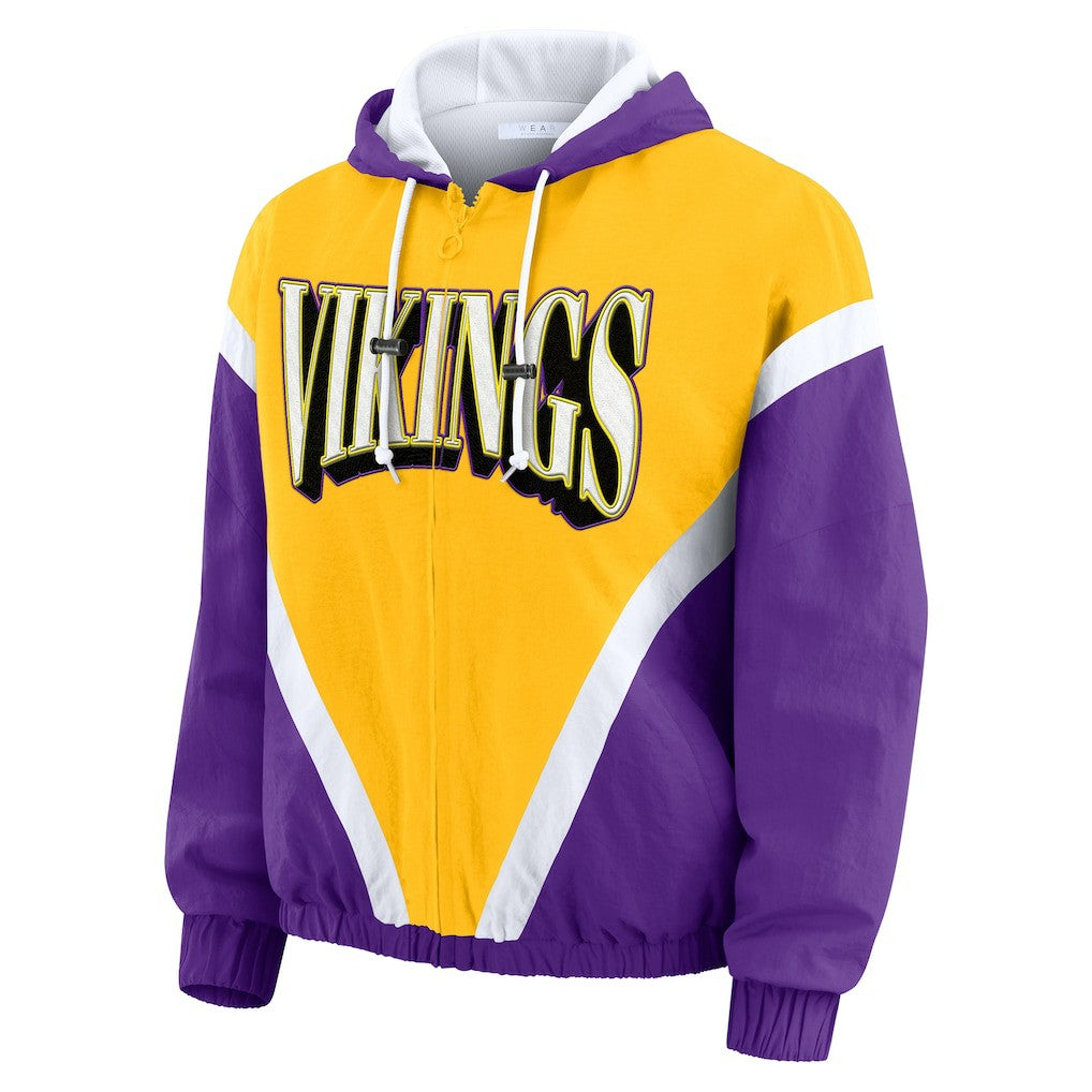 Minnesota Vikings  WEAR by Erin Andrews Women's Plus Size Retro Crinkle Full-Zip Hoodie Windbreaker Jacket