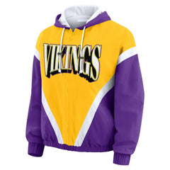 Minnesota Vikings  WEAR by Erin Andrews Women's Plus Size Retro Crinkle Full-Zip Hoodie Windbreaker Jacket