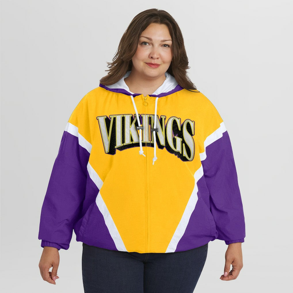Minnesota Vikings  WEAR by Erin Andrews Women's Plus Size Retro Crinkle Full-Zip Hoodie Windbreaker Jacket
