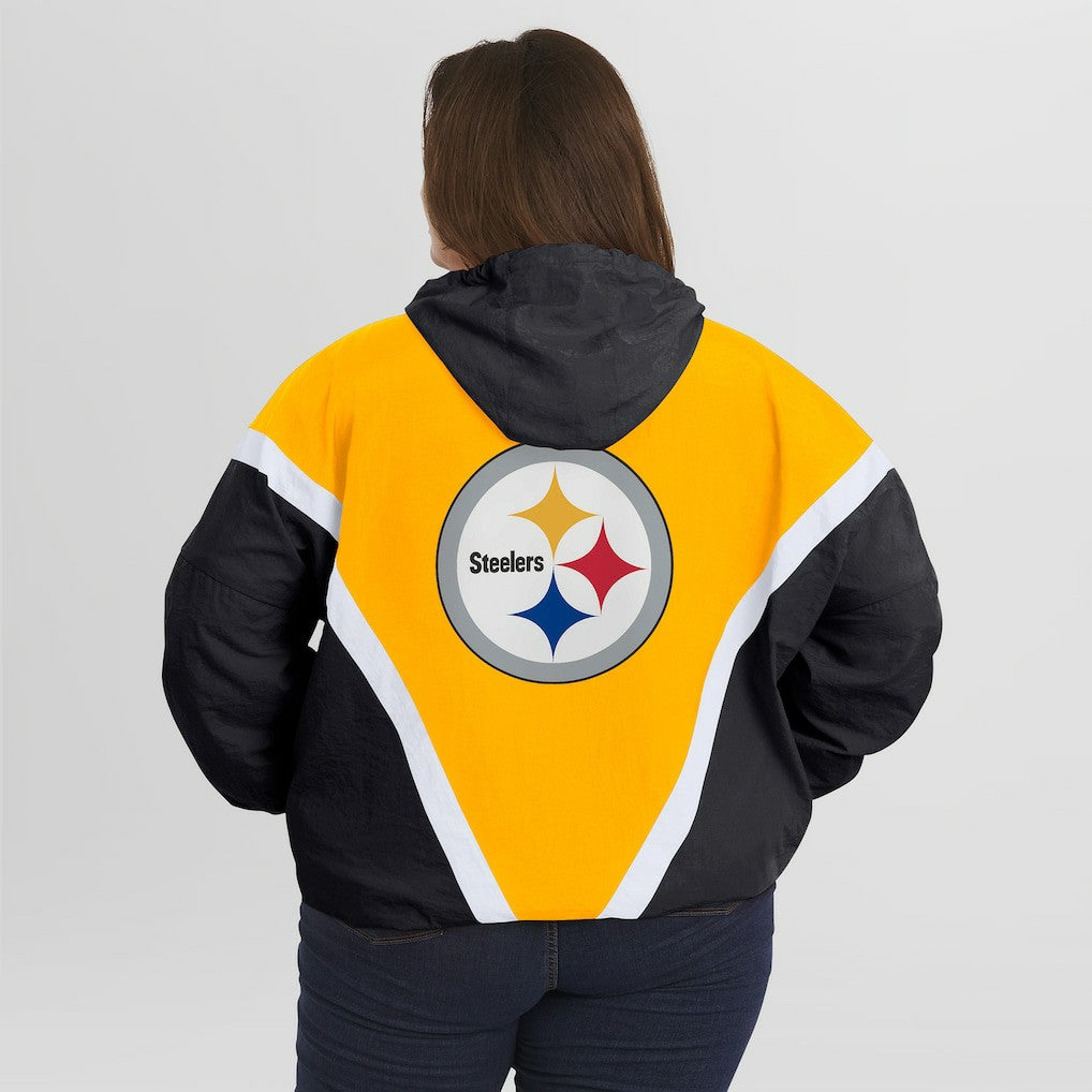 Pittsburgh Steelers  WEAR by Erin Andrews Women's Plus Size Retro Crinkle Full-Zip Hoodie Windbreaker Jacket