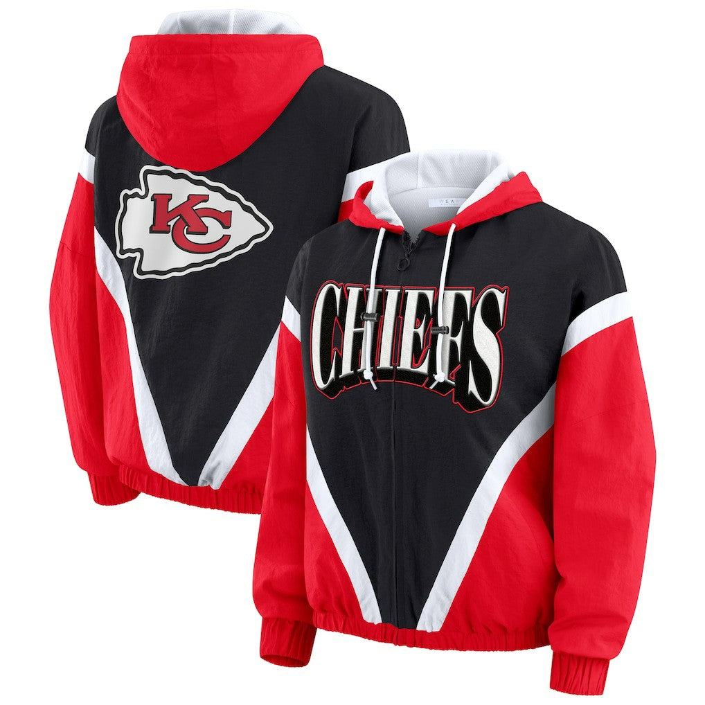Kansas City Chiefs  WEAR by Erin Andrews Women's Plus Size Retro Crinkle Full-Zip Hoodie Windbreaker Jacket