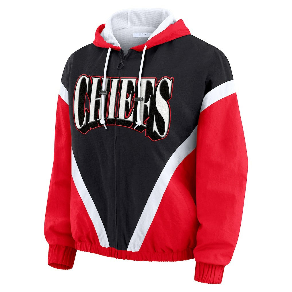 Kansas City Chiefs  WEAR by Erin Andrews Women's Plus Size Retro Crinkle Full-Zip Hoodie Windbreaker Jacket