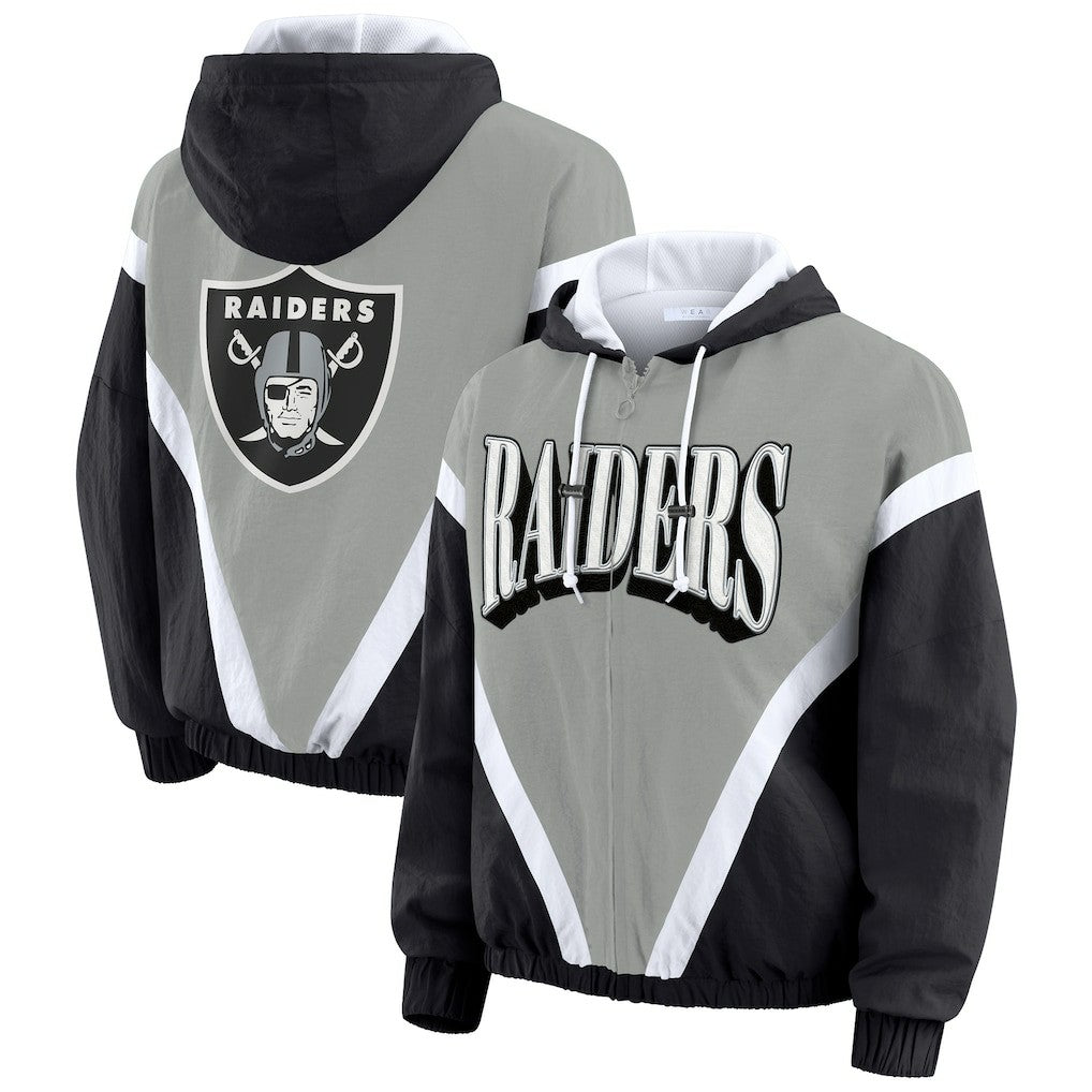 Las Vegas Raiders  WEAR by Erin Andrews Women's Plus Size Retro Crinkle Full-Zip Hoodie Windbreaker Jacket