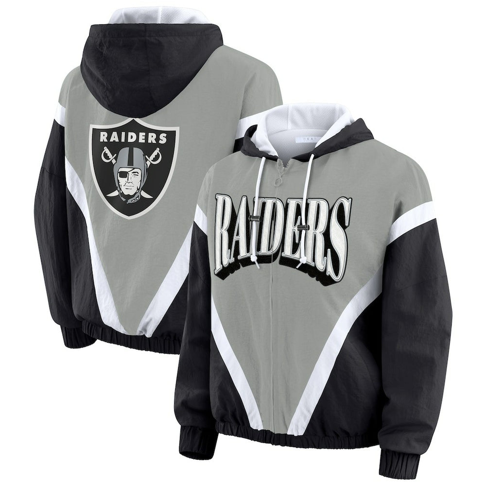 Las Vegas Raiders  WEAR by Erin Andrews Women's Plus Size Retro Crinkle Full-Zip Hoodie Windbreaker Jacket