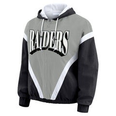 Las Vegas Raiders  WEAR by Erin Andrews Women's Plus Size Retro Crinkle Full-Zip Hoodie Windbreaker Jacket