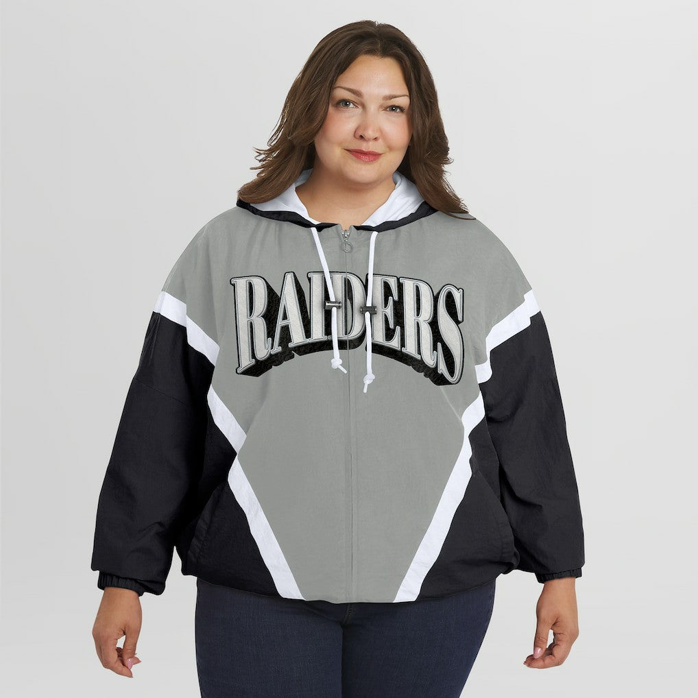 Las Vegas Raiders  WEAR by Erin Andrews Women's Plus Size Retro Crinkle Full-Zip Hoodie Windbreaker Jacket