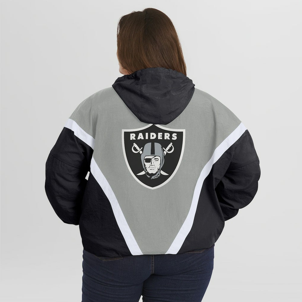 Las Vegas Raiders  WEAR by Erin Andrews Women's Plus Size Retro Crinkle Full-Zip Hoodie Windbreaker Jacket