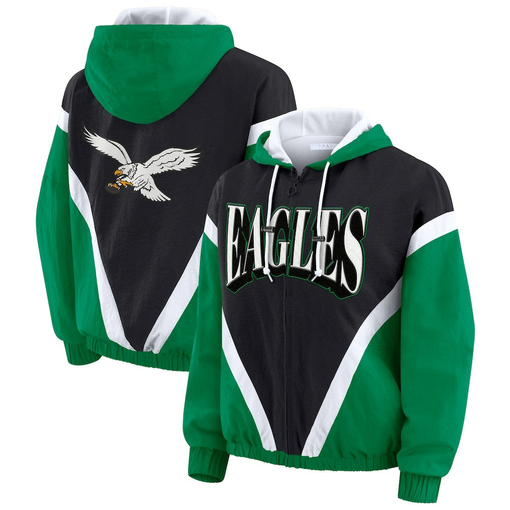 Philadelphia Eagles  WEAR by Erin Andrews Women's Plus Size Retro Crinkle Full-Zip Hoodie Windbreaker Jacket