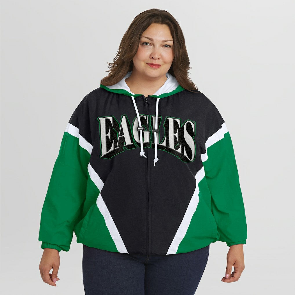 Philadelphia Eagles  WEAR by Erin Andrews Women's Plus Size Retro Crinkle Full-Zip Hoodie Windbreaker Jacket