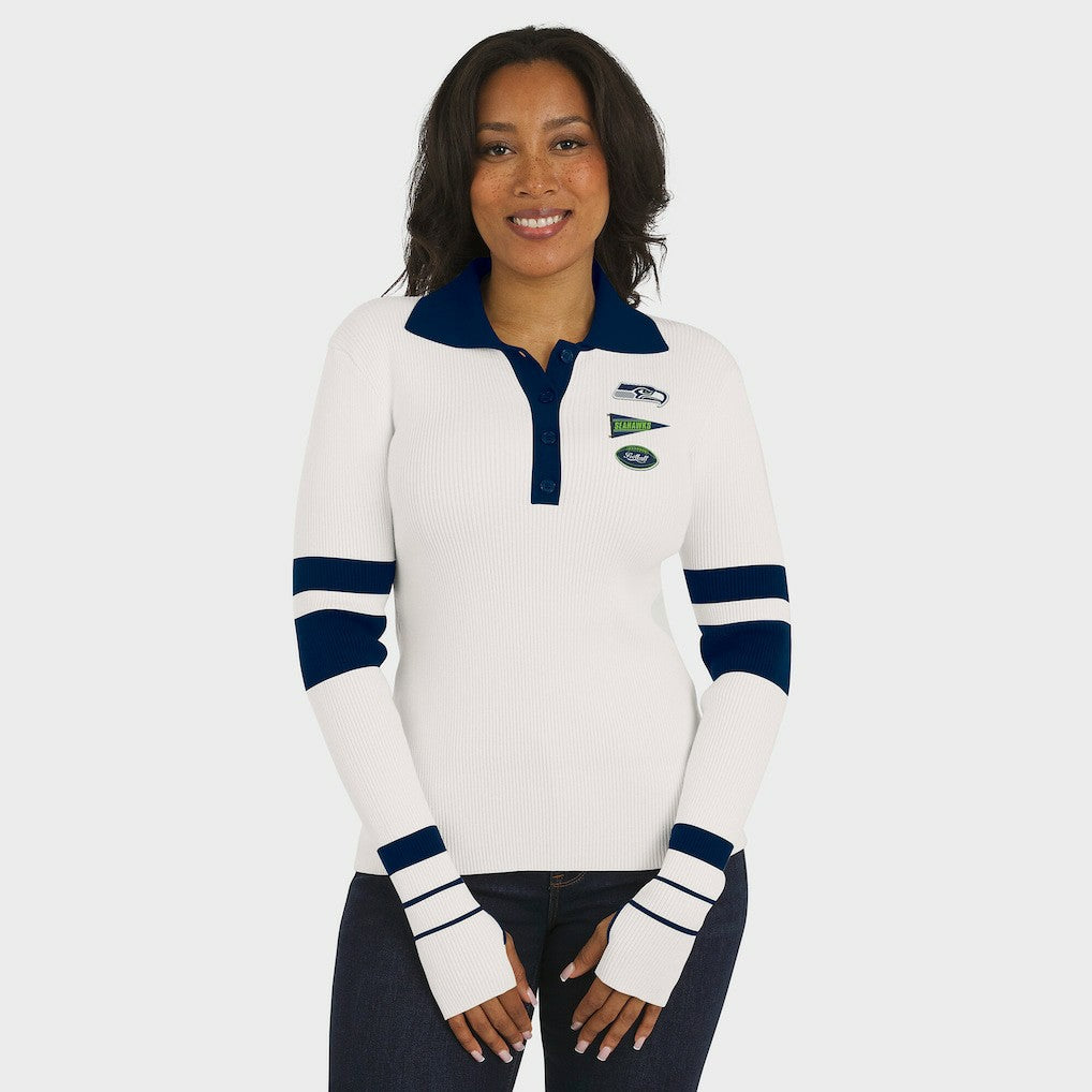 Seattle Seahawks  WEAR by Erin Andrews Women's Ribbed Henley Polo Sweater