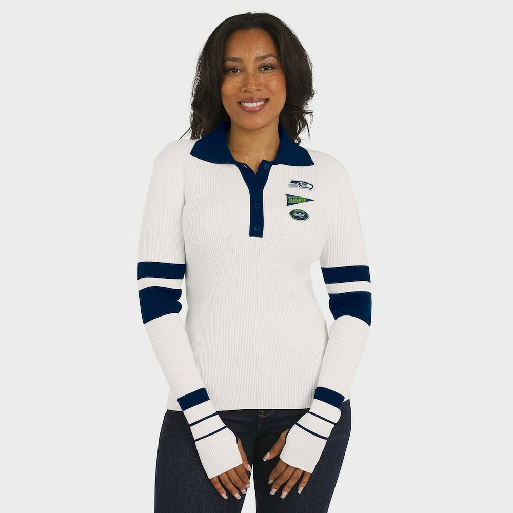 Seattle Seahawks  WEAR by Erin Andrews Women's Ribbed Henley Polo Sweater
