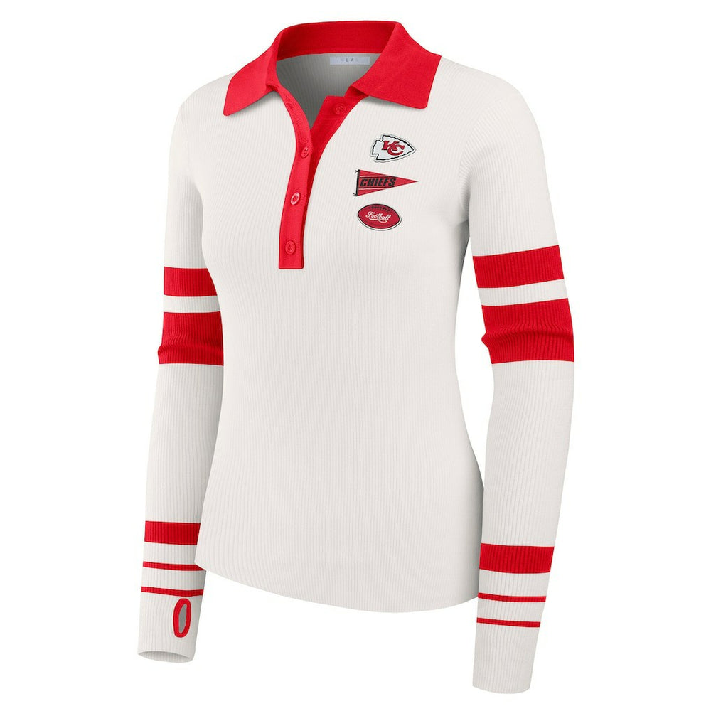 Kansas City Chiefs  WEAR by Erin Andrews Women's Ribbed Henley Polo Sweater
