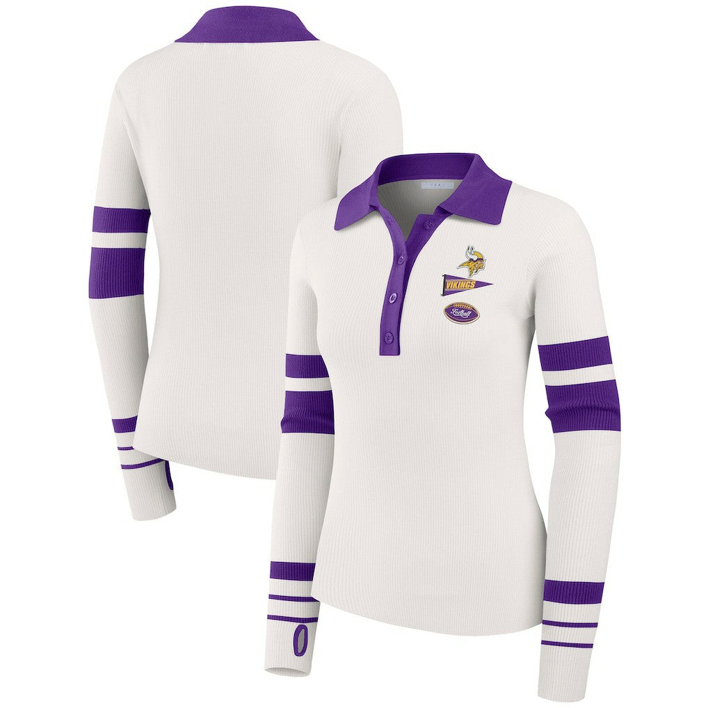 Minnesota Vikings  WEAR by Erin Andrews Women's Ribbed Henley Polo Sweater