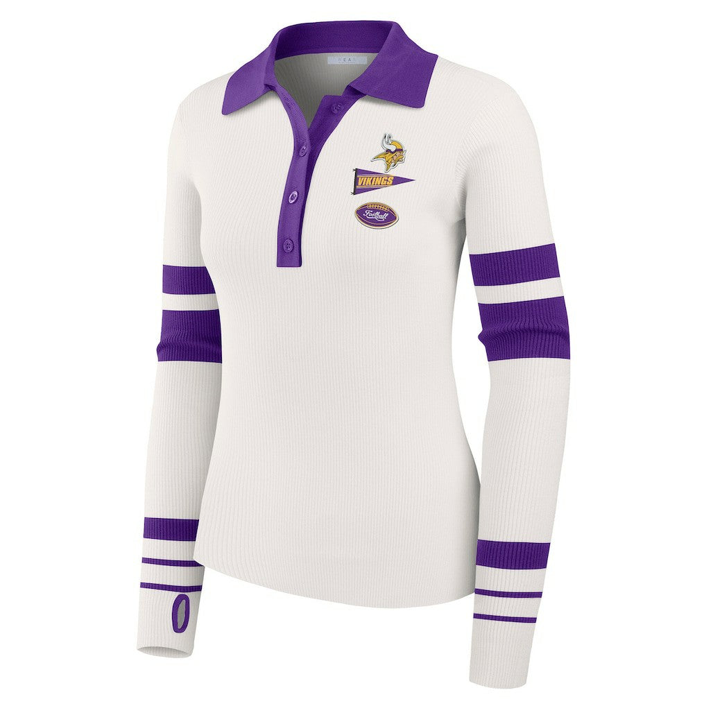 Minnesota Vikings  WEAR by Erin Andrews Women's Ribbed Henley Polo Sweater