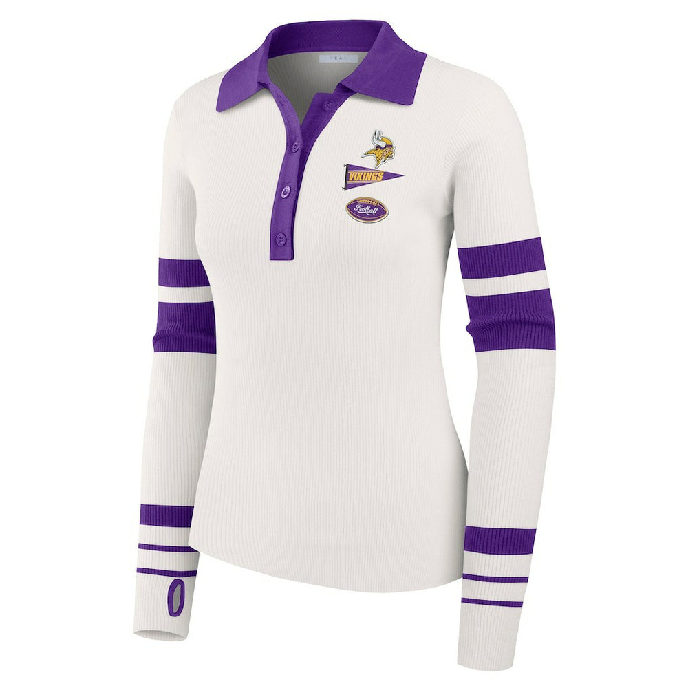 Minnesota Vikings  WEAR by Erin Andrews Women's Ribbed Henley Polo Sweater