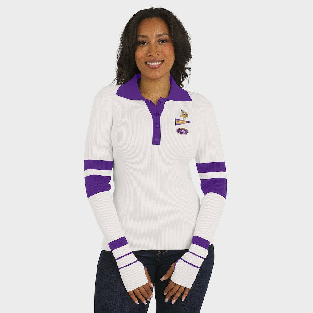 Minnesota Vikings  WEAR by Erin Andrews Women's Ribbed Henley Polo Sweater