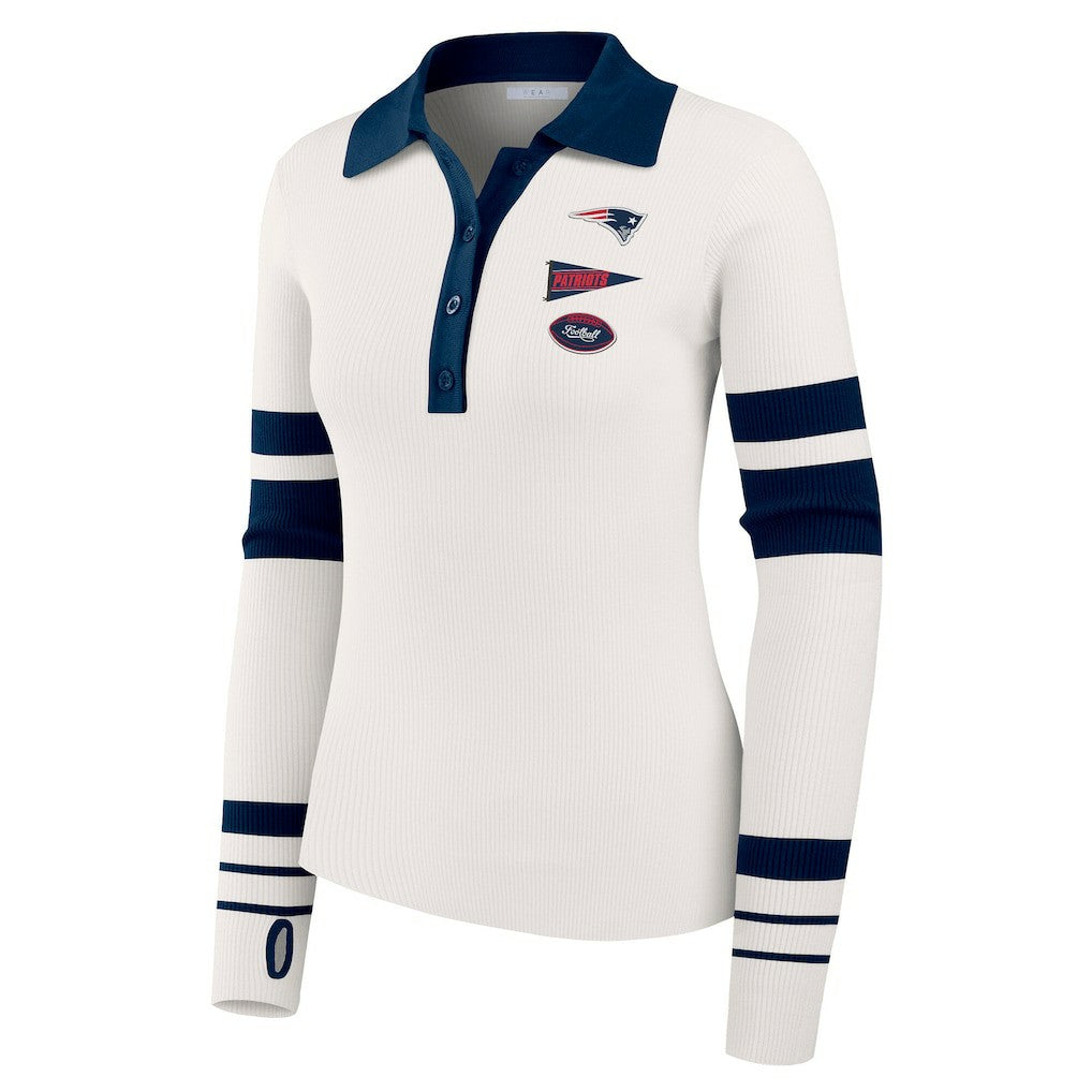 New England Patriots  WEAR by Erin Andrews Women's Ribbed Henley Polo Sweater