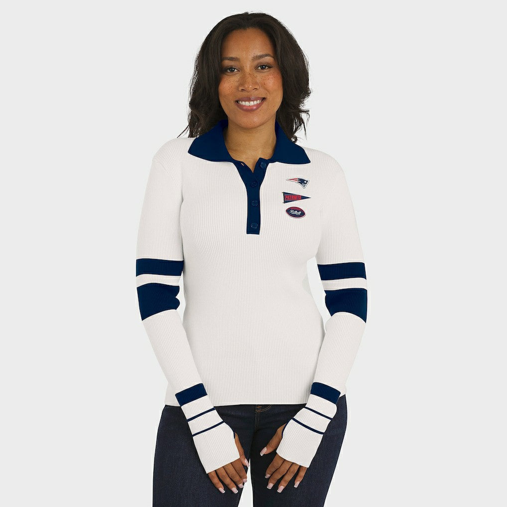 New England Patriots  WEAR by Erin Andrews Women's Ribbed Henley Polo Sweater