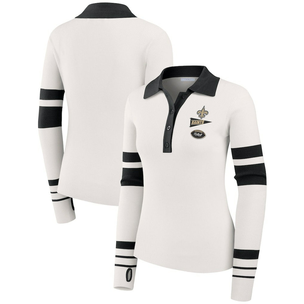 New Orleans Saints  WEAR by Erin Andrews Women's Ribbed Henley Polo Sweater