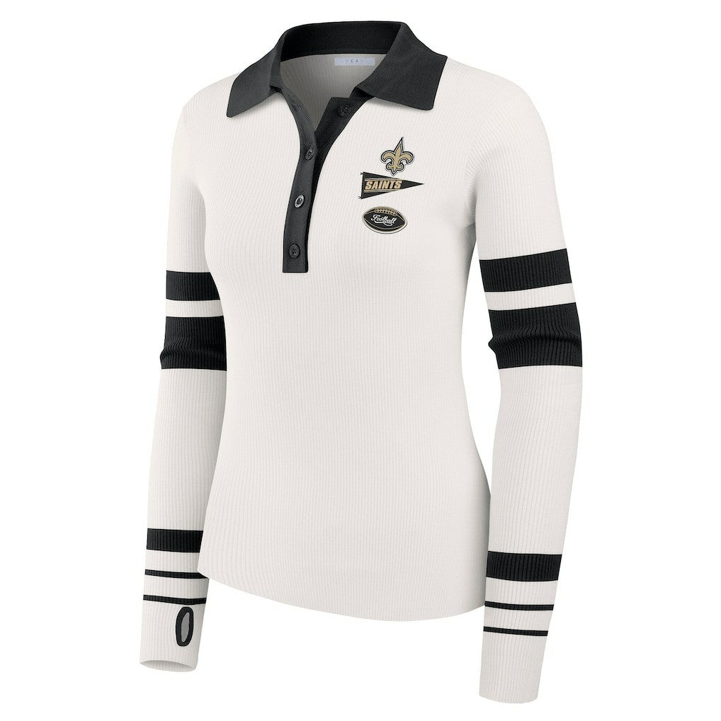 New Orleans Saints  WEAR by Erin Andrews Women's Ribbed Henley Polo Sweater