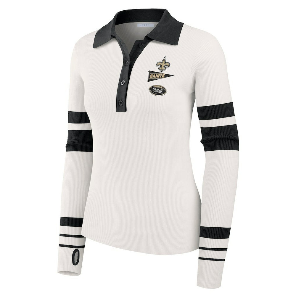 New Orleans Saints  WEAR by Erin Andrews Women's Ribbed Henley Polo Sweater