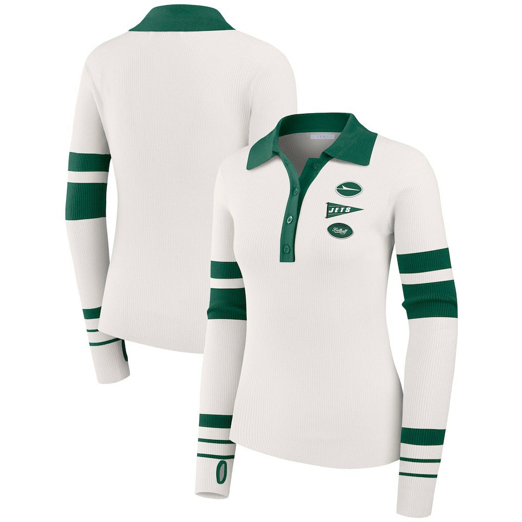 New York Jets  WEAR by Erin Andrews Women's Ribbed Henley Polo Sweater