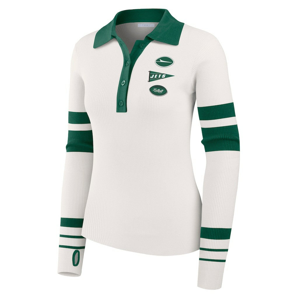 New York Jets  WEAR by Erin Andrews Women's Ribbed Henley Polo Sweater