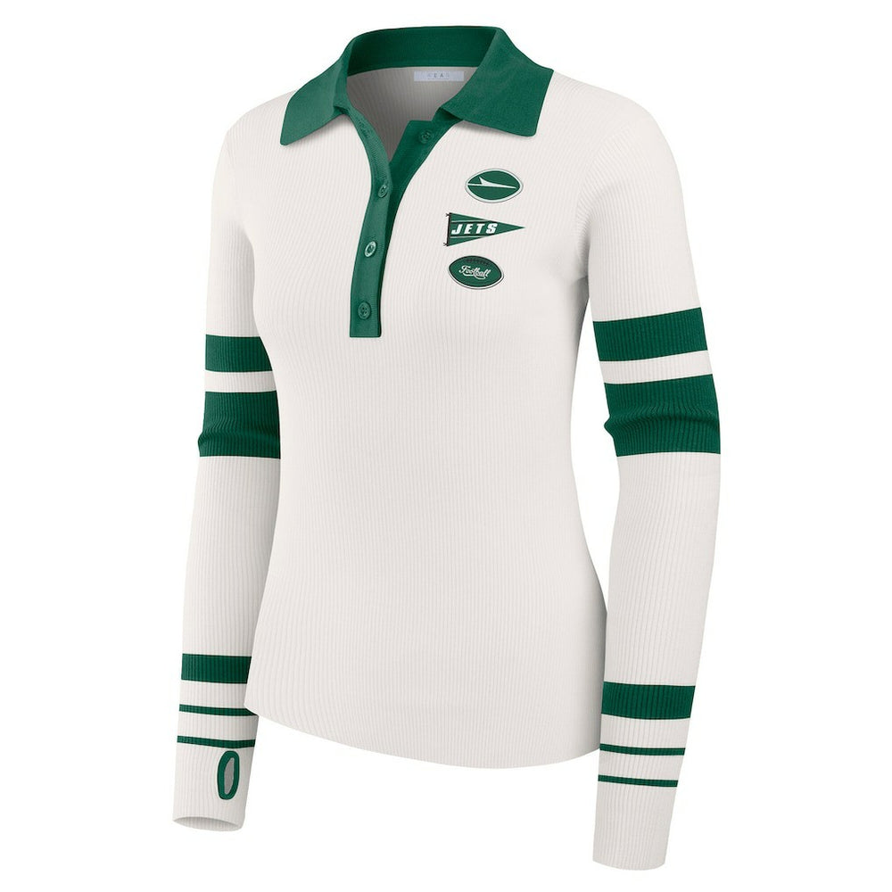 New York Jets  WEAR by Erin Andrews Women's Ribbed Henley Polo Sweater