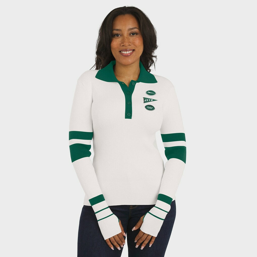 New York Jets  WEAR by Erin Andrews Women's Ribbed Henley Polo Sweater