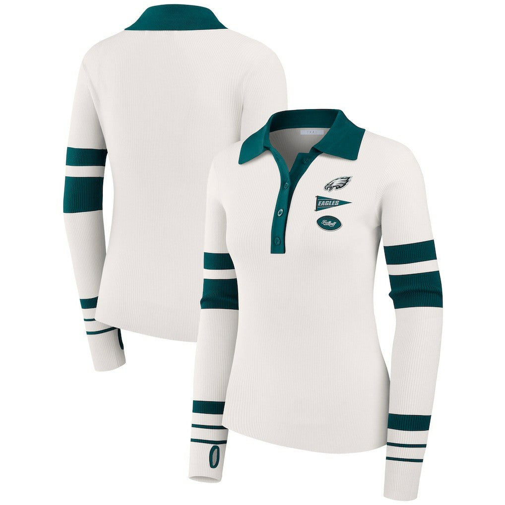 Philadelphia Eagles  WEAR by Erin Andrews Women's Ribbed Henley Polo Sweater
