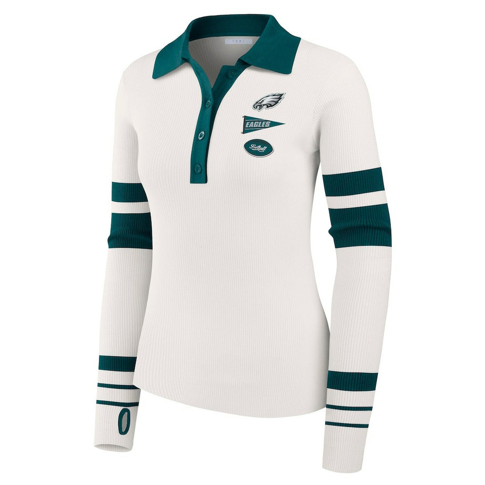 Philadelphia Eagles  WEAR by Erin Andrews Women's Ribbed Henley Polo Sweater