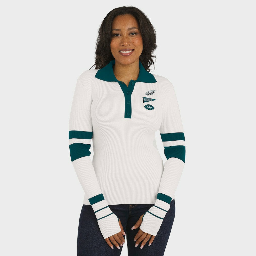 Philadelphia Eagles  WEAR by Erin Andrews Women's Ribbed Henley Polo Sweater
