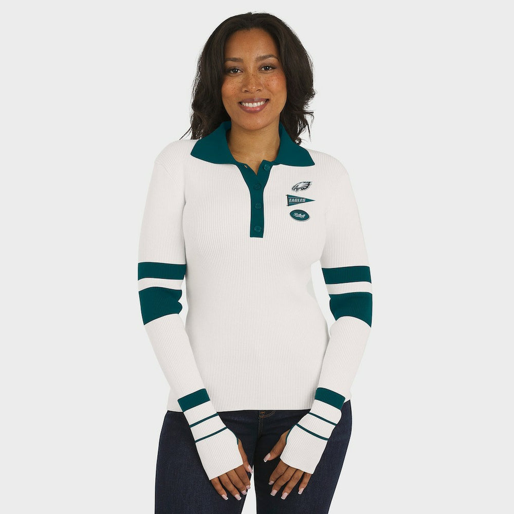Philadelphia Eagles  WEAR by Erin Andrews Women's Ribbed Henley Polo Sweater
