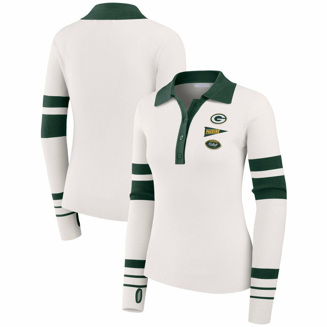 Green Bay Packers  WEAR by Erin Andrews Women's Ribbed Henley Polo Sweater