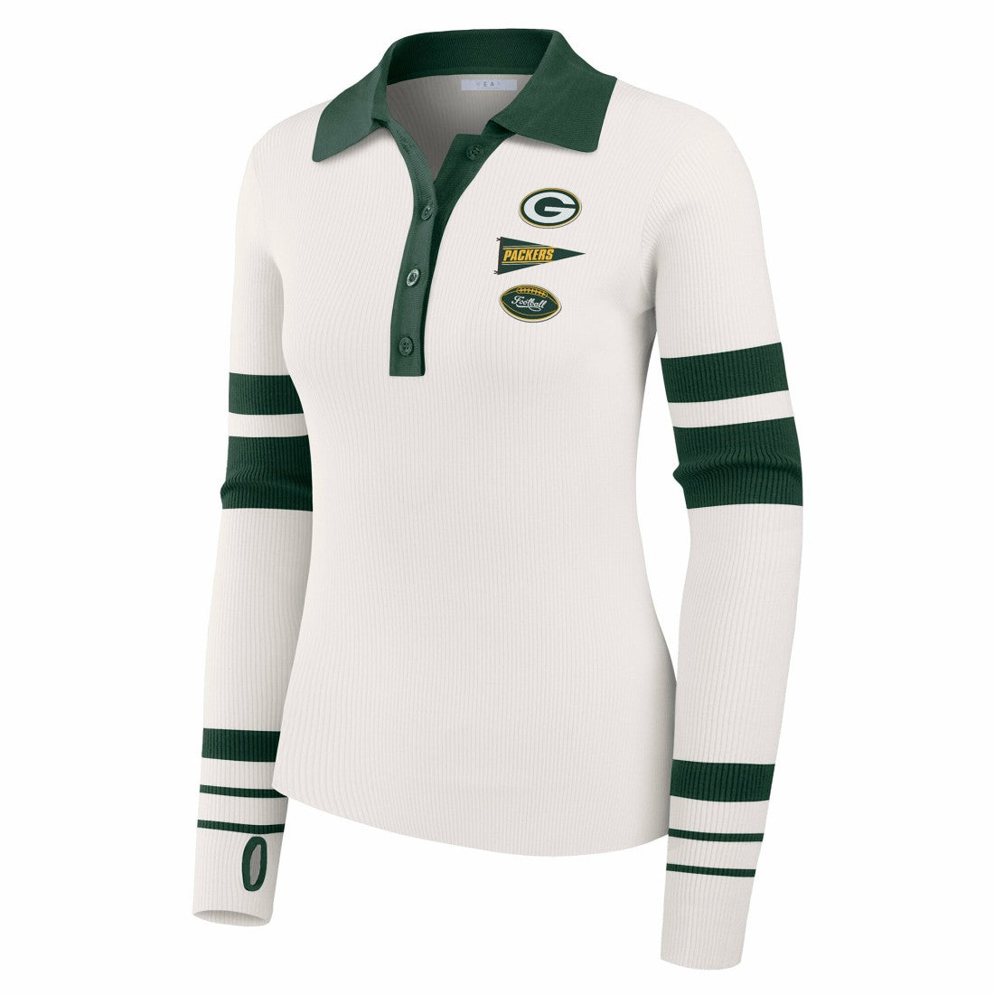 Green Bay Packers  WEAR by Erin Andrews Women's Ribbed Henley Polo Sweater