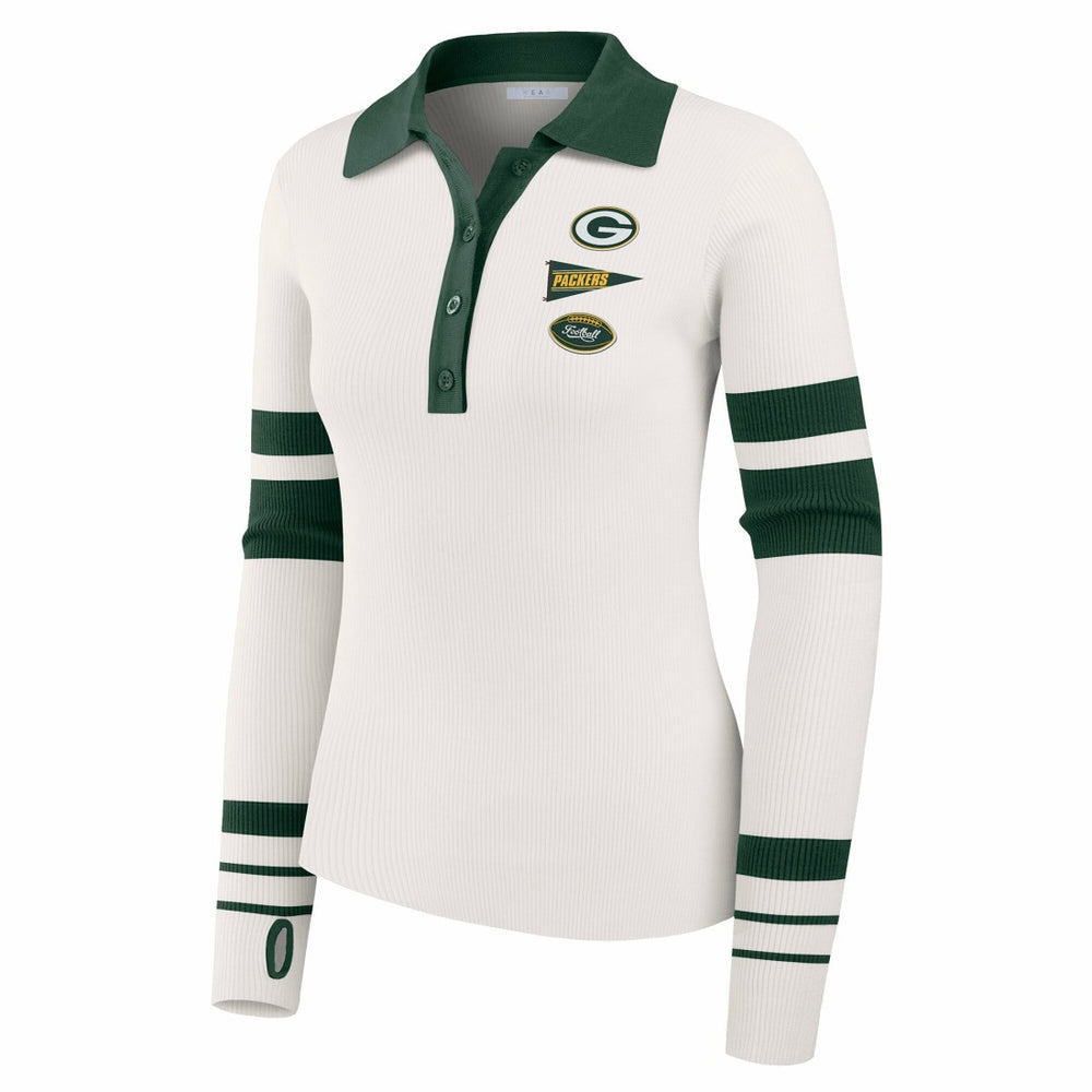 Green Bay Packers  WEAR by Erin Andrews Women's Ribbed Henley Polo Sweater
