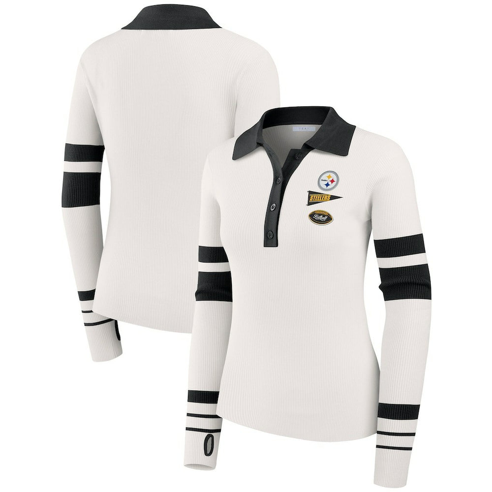 Pittsburgh Steelers  WEAR by Erin Andrews Women's Ribbed Henley Polo Sweater