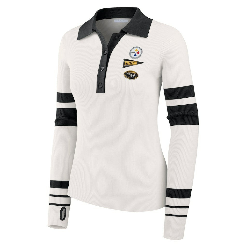 Pittsburgh Steelers  WEAR by Erin Andrews Women's Ribbed Henley Polo Sweater