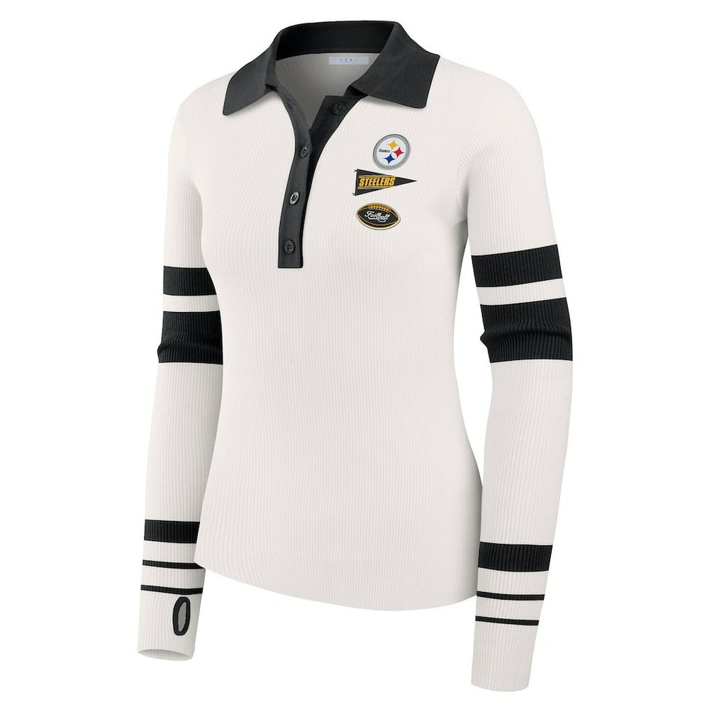 Pittsburgh Steelers  WEAR by Erin Andrews Women's Ribbed Henley Polo Sweater