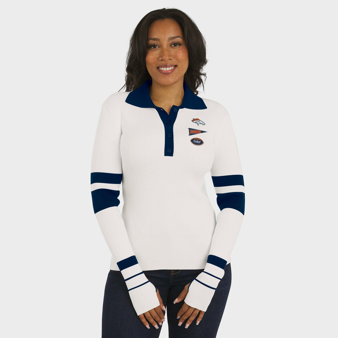 Denver Broncos  WEAR by Erin Andrews Women's Ribbed Henley Polo Sweater