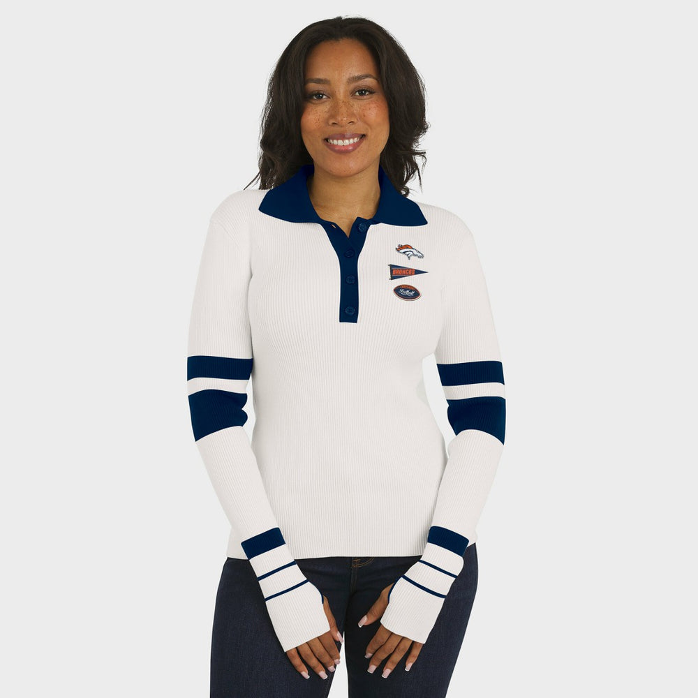 Denver Broncos  WEAR by Erin Andrews Women's Ribbed Henley Polo Sweater