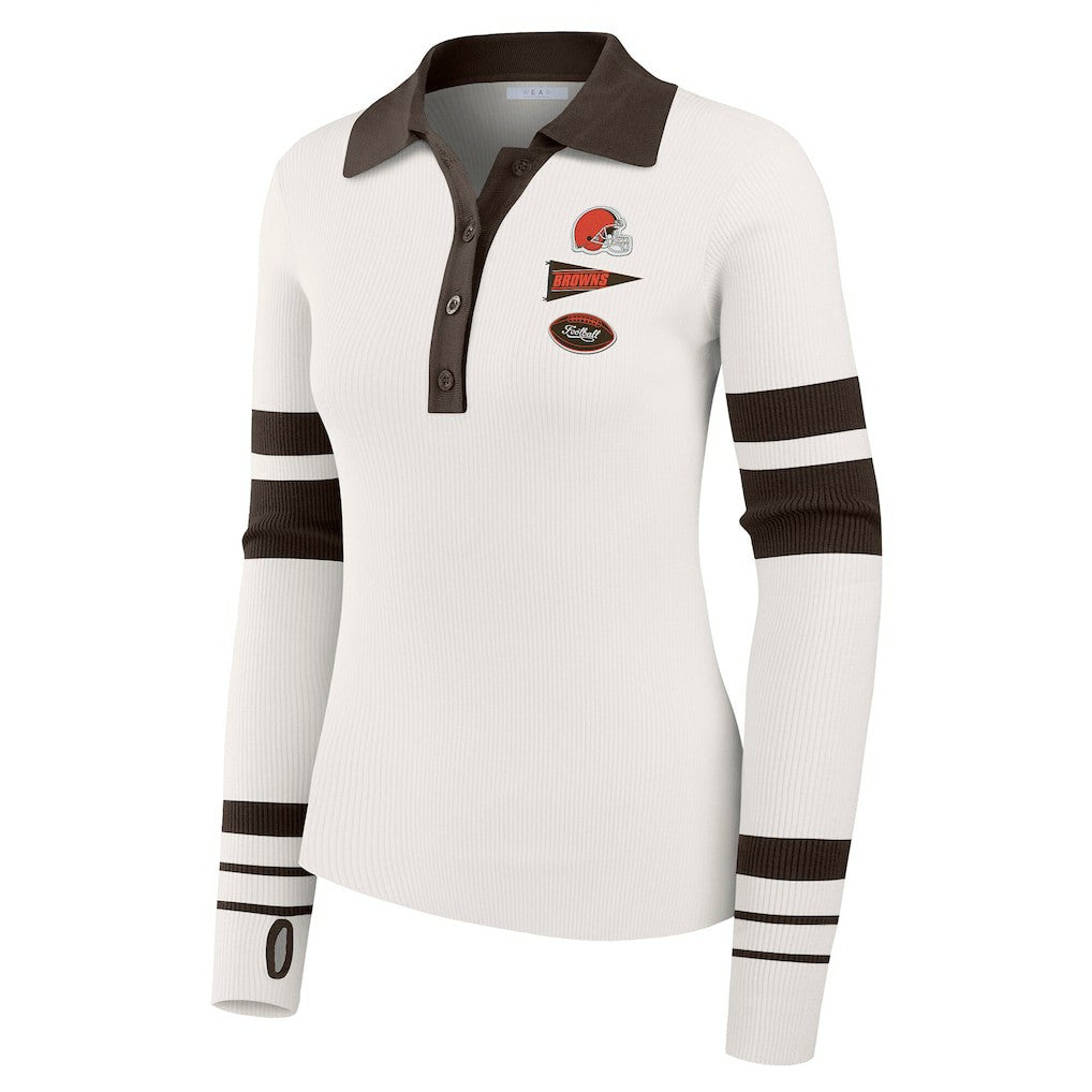 Cleveland Browns  WEAR by Erin Andrews Women's Ribbed Henley Polo Sweater
