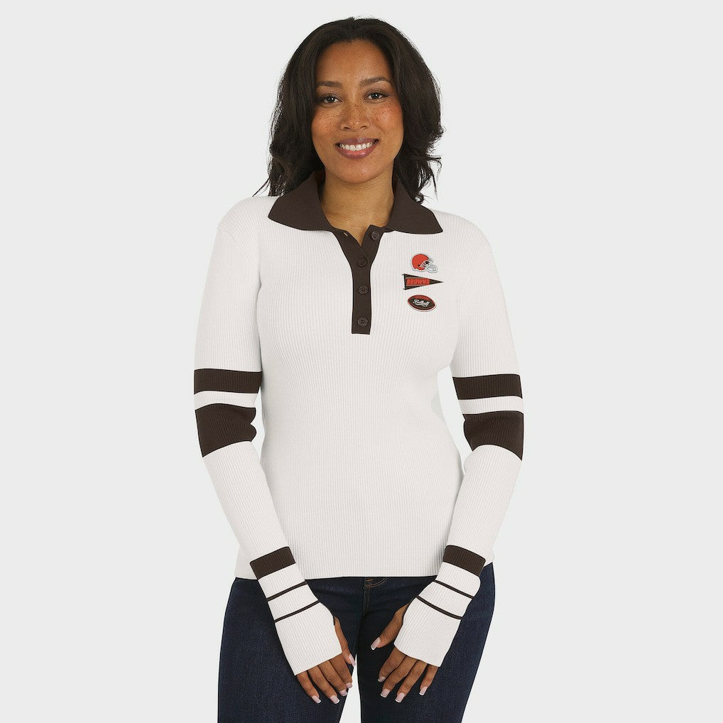 Cleveland Browns  WEAR by Erin Andrews Women's Ribbed Henley Polo Sweater