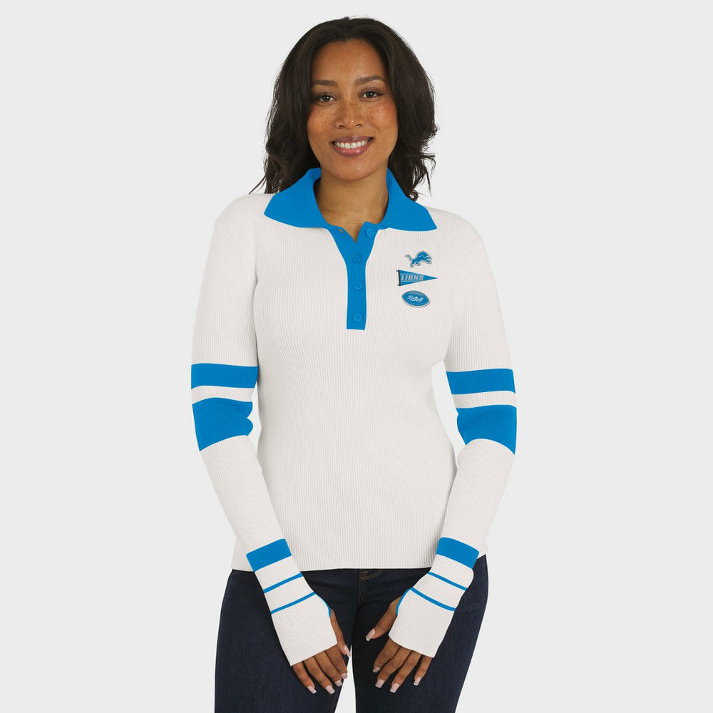 Detroit Lions  WEAR by Erin Andrews Women's Ribbed Henley Polo Sweater