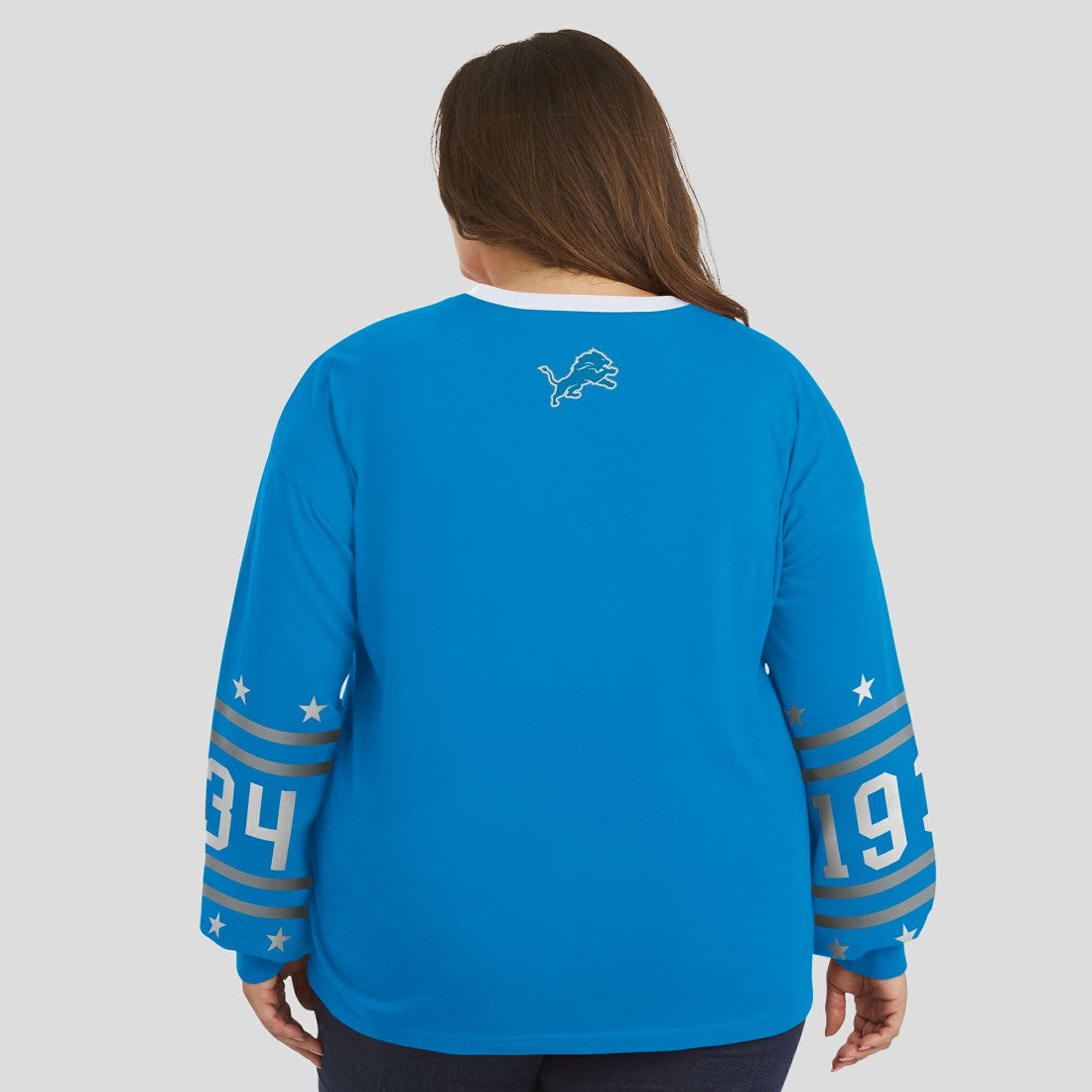 Detroit Lions  WEAR by Erin Andrews Women's Plus Size Sport Long-Sleeve T-Shirt
