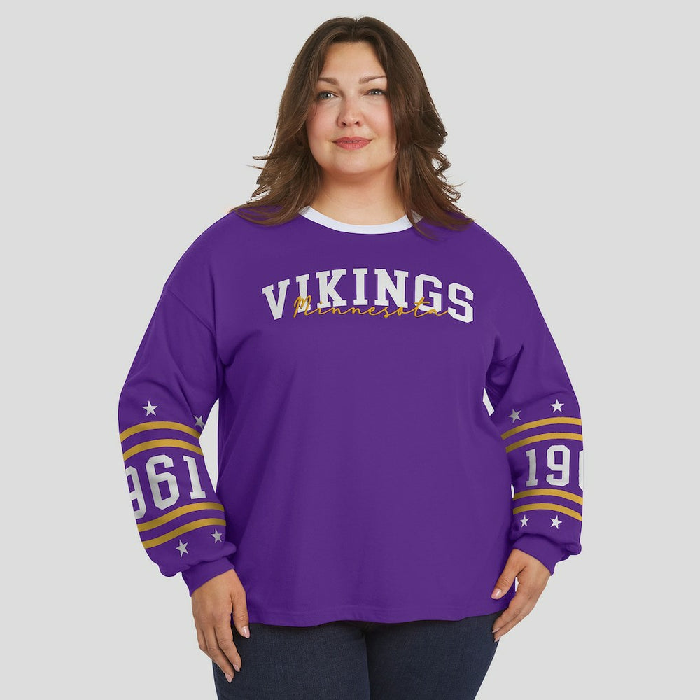 Minnesota Vikings  WEAR by Erin Andrews Women's Plus Size Sport Long-Sleeve T-Shirt