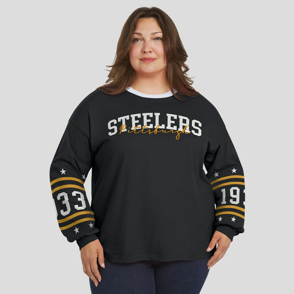 Pittsburgh Steelers  WEAR by Erin Andrews Women's Plus Size Sport Long-Sleeve T-Shirt