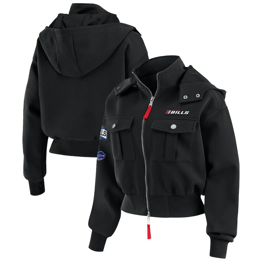 Buffalo Bills  WEAR by Erin Andrews Women's Tri-Blend Patch Pocket Cropped Full-Zip Bomber Hoodie Jacket