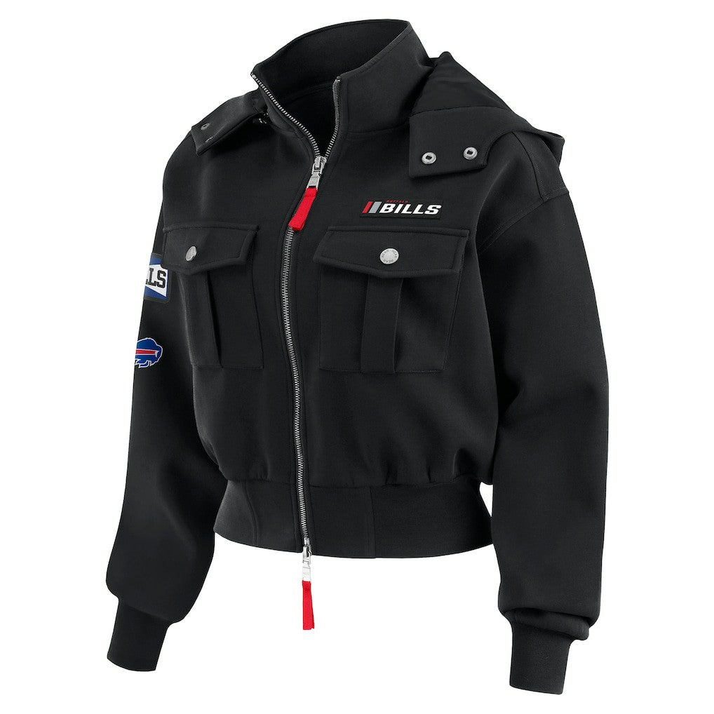 Buffalo Bills  WEAR by Erin Andrews Women's Tri-Blend Patch Pocket Cropped Full-Zip Bomber Hoodie Jacket
