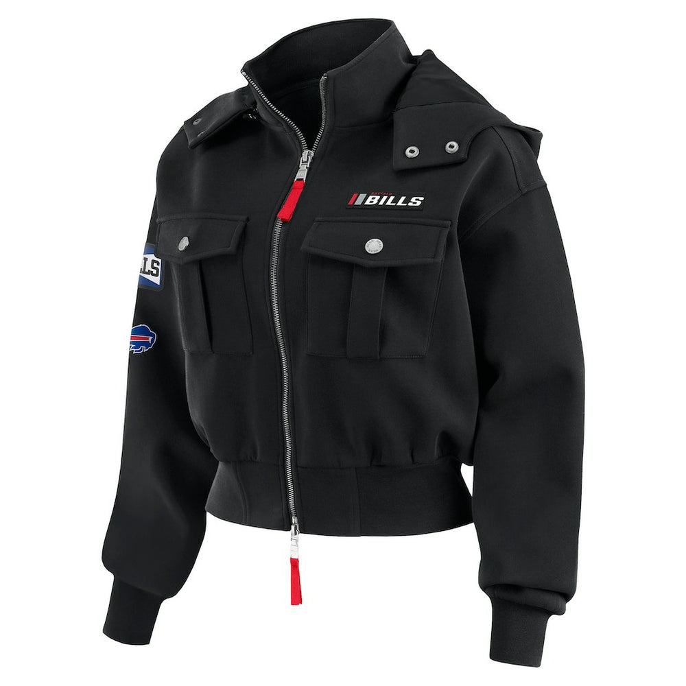 Buffalo Bills  WEAR by Erin Andrews Women's Tri-Blend Patch Pocket Cropped Full-Zip Bomber Hoodie Jacket